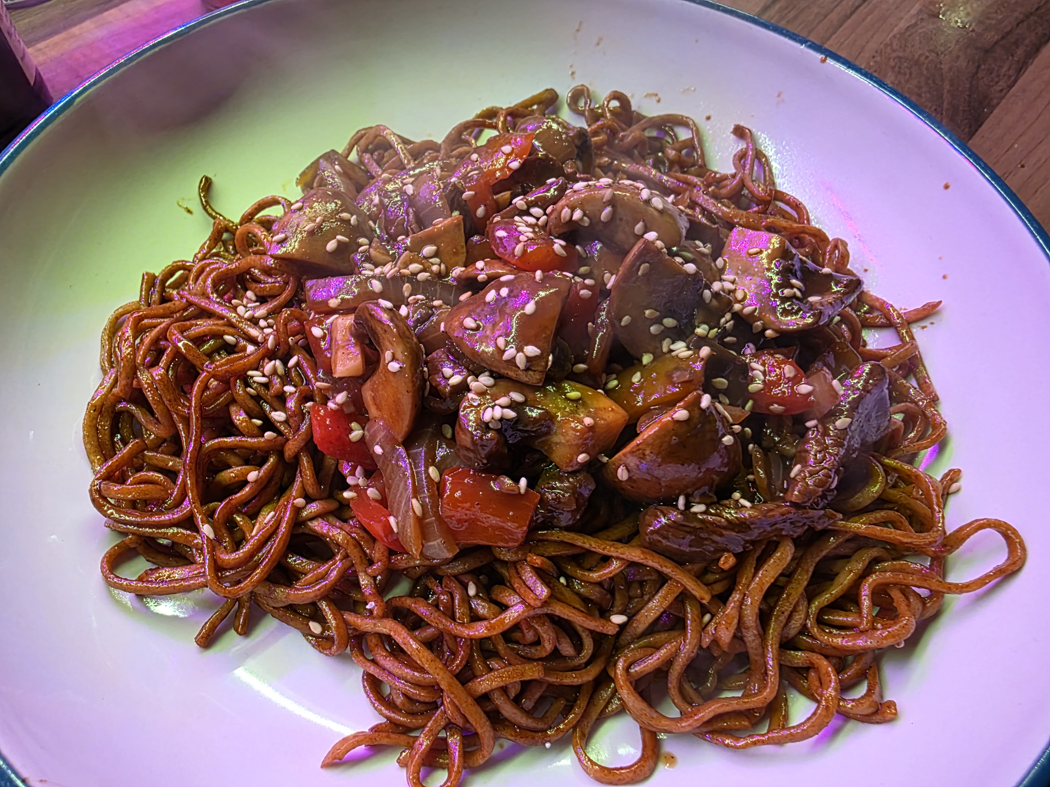 Aubergine and Pepper Noodle Stir-Fry with Black Bean Sauce