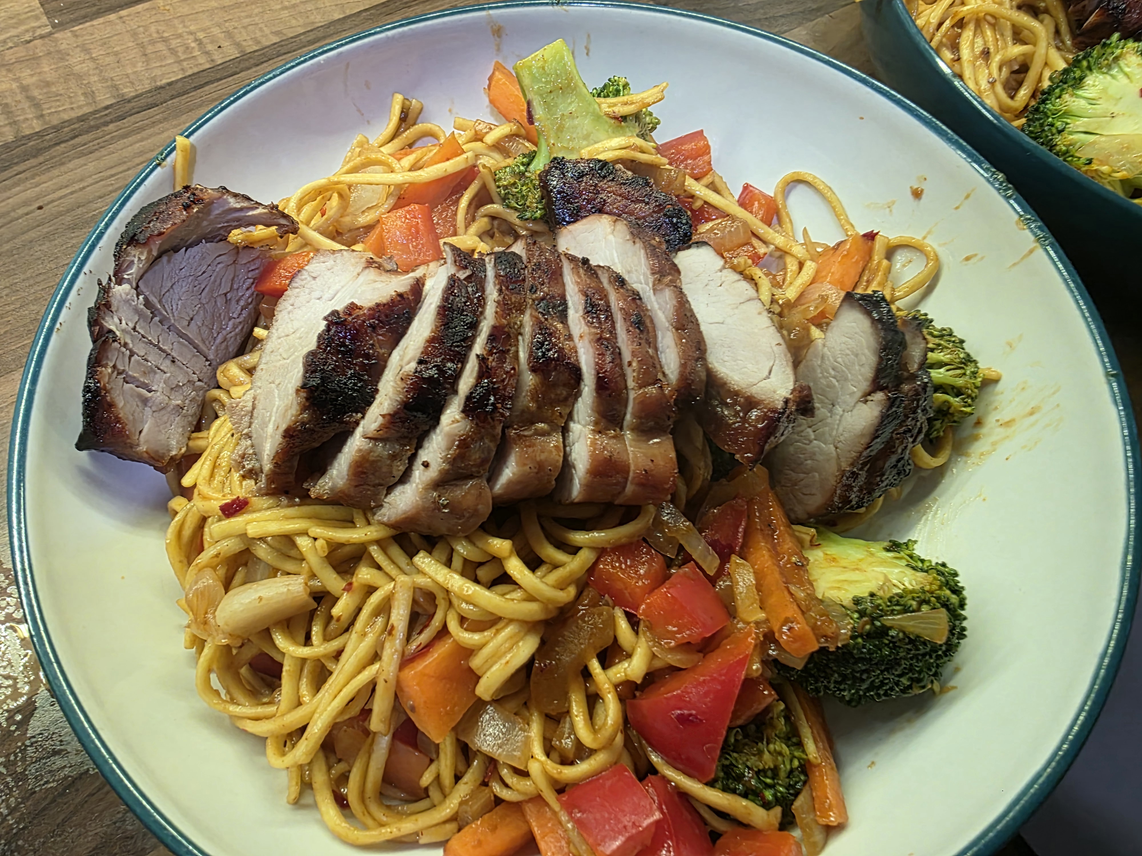 Five-Spice Pork with Stir-Fried Noodles and Vegetables