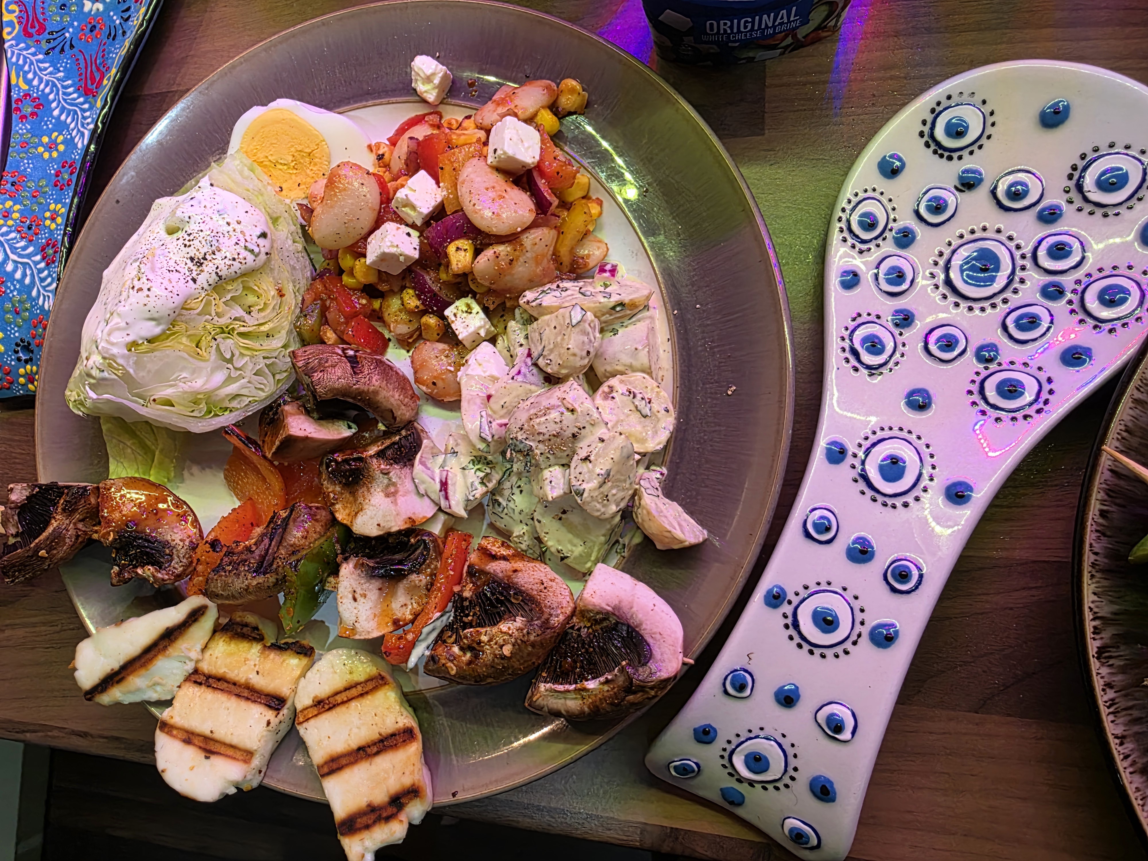 Summer Mezze Platter with Grilled Halloumi and Portobello Mushrooms